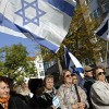 Flying the flag: A small group of pro-Israel demonstrators in Berlin