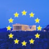 The Acropolis illuminated by floodlight, Athens, Greece