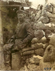 Soldier Ezechiel Hasgall in a trench near Notre Dame de Lorette, 1916