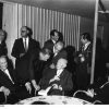 Goldmann, Adenauer, and Ben-Gurion, with Moshe Dayan in the background 
(c) Bundesarchiv, B 145 Bild-P092350 / CC-BY-SA 3.0 / https://creativecommons.org/licenses/by-sa/3.0/de/deed.en